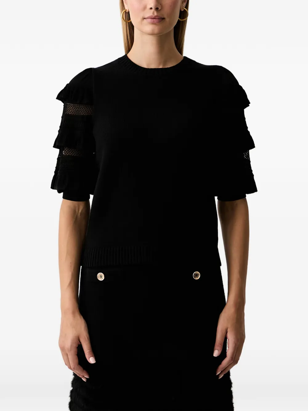 TWINSET mesh stitch jumper with ruffles - Nero