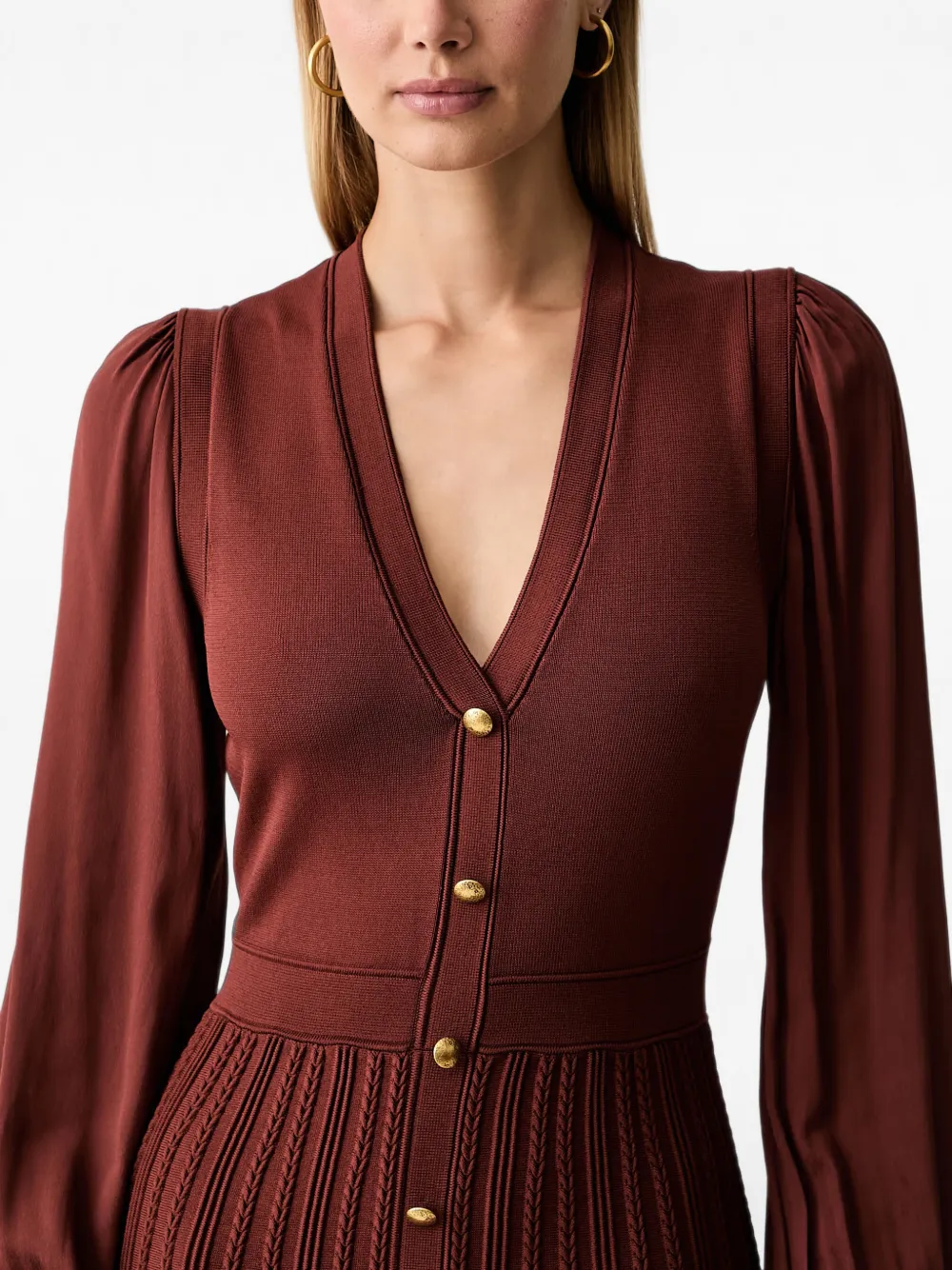 TWINSET Lange trompe-l'oeil gebreide jurk Rood