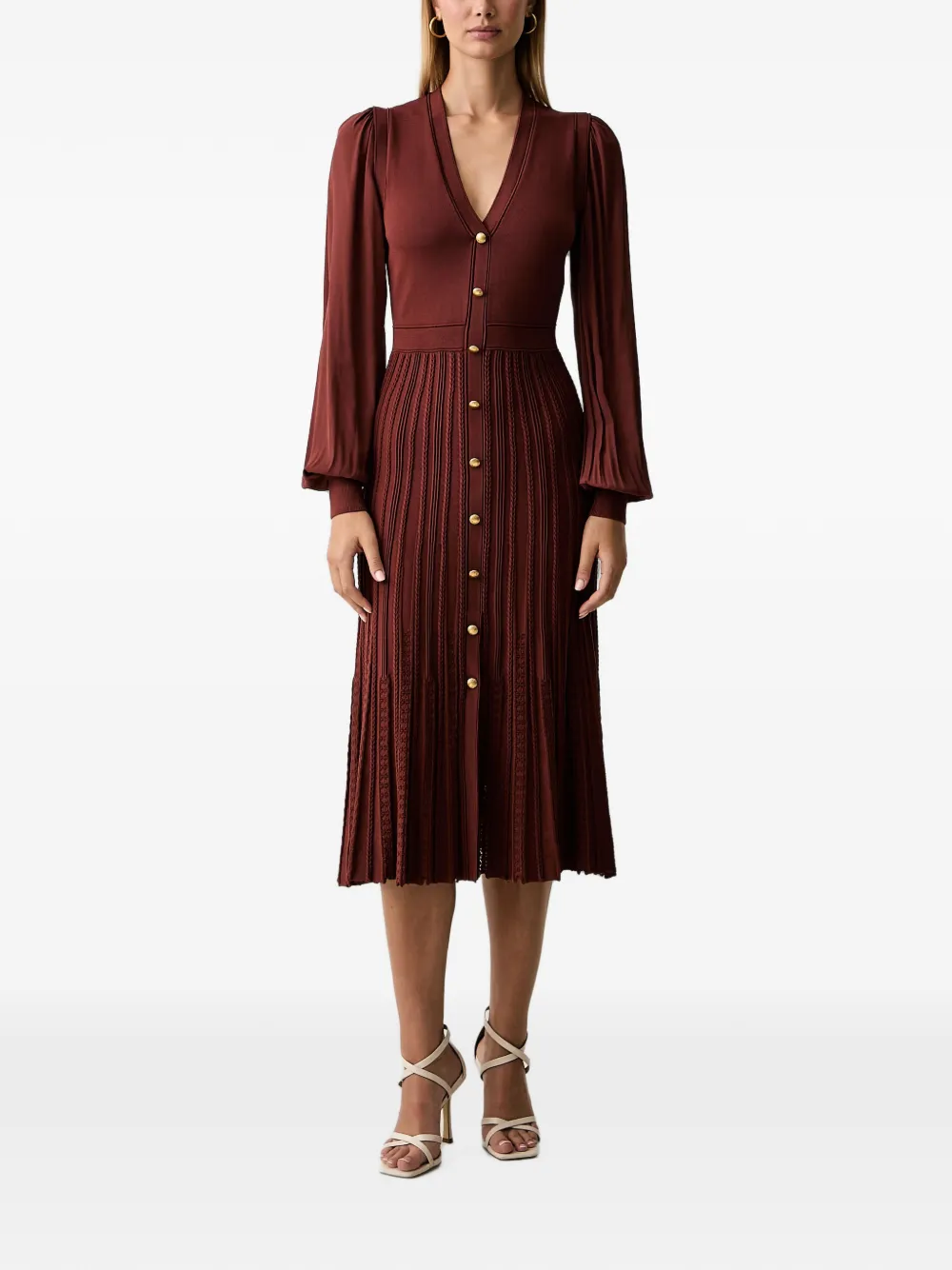 TWINSET Lange trompe-l'oeil gebreide jurk Rood