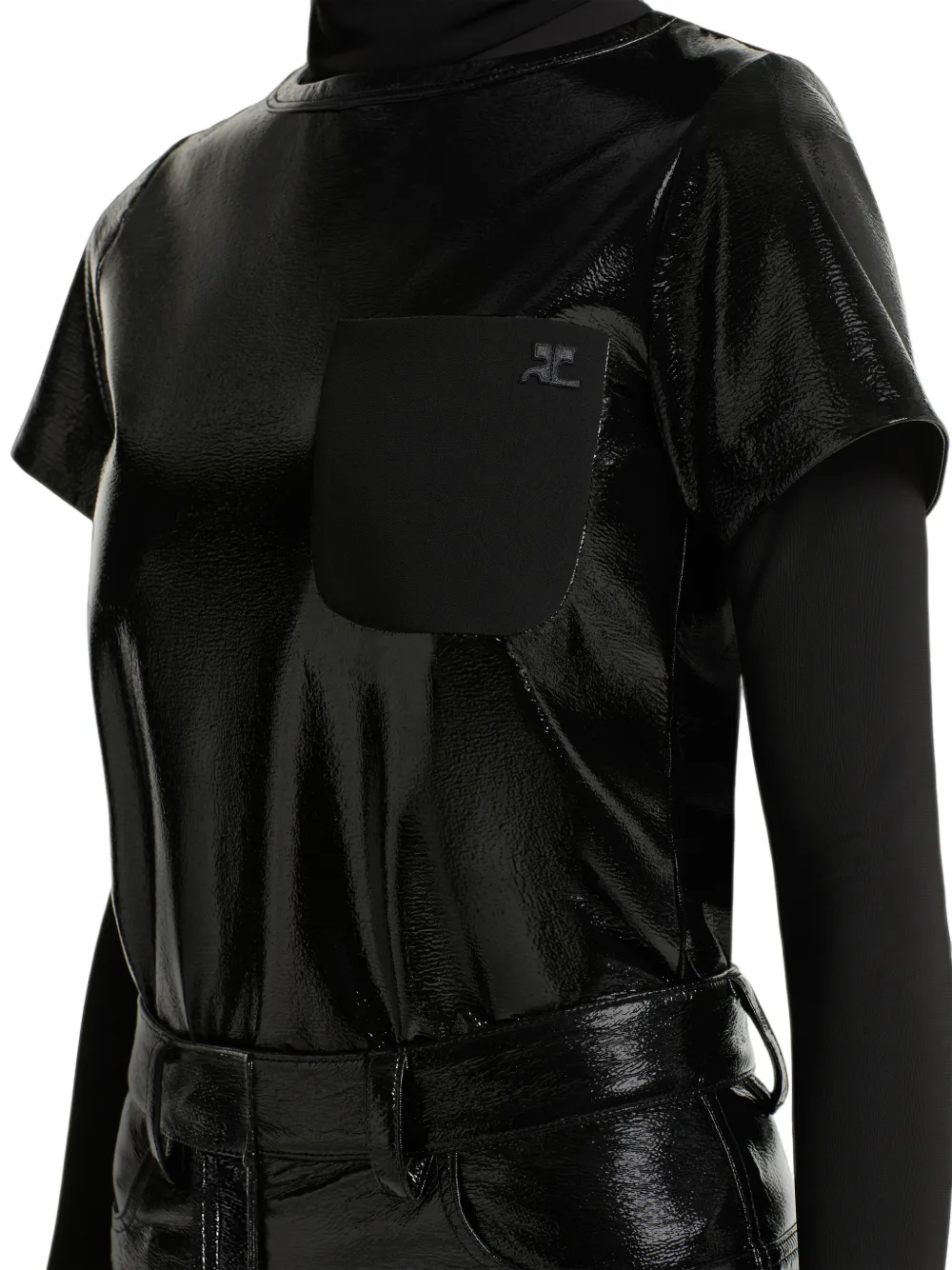 Courrèges Vinyl T-shirt met zakdetail Zwart