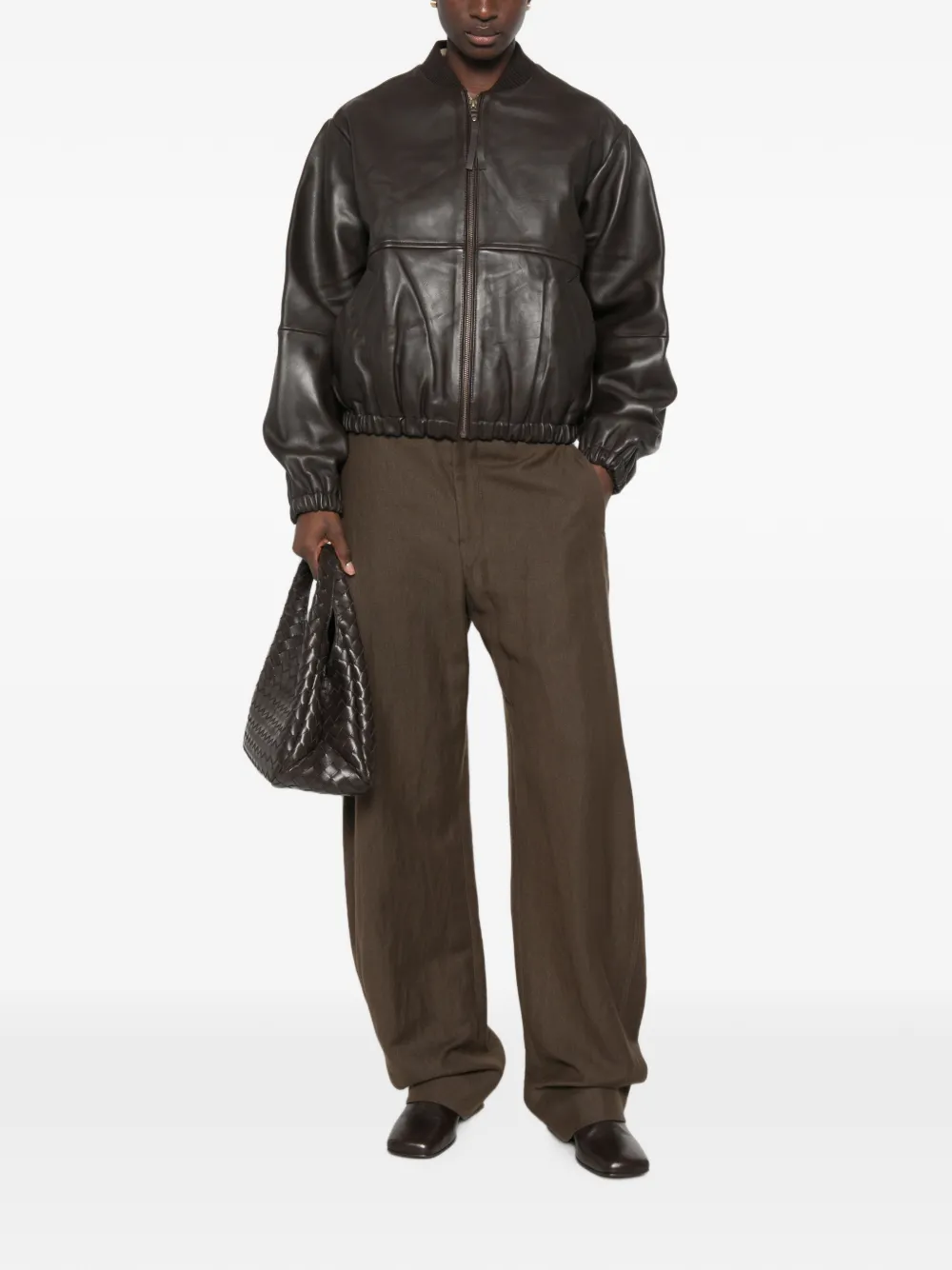 Sessun Leather Bomber Jacket In Brown