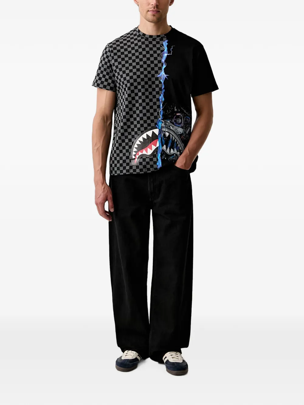 Sprayground Geruit Shark Mouth T-shirt Zwart