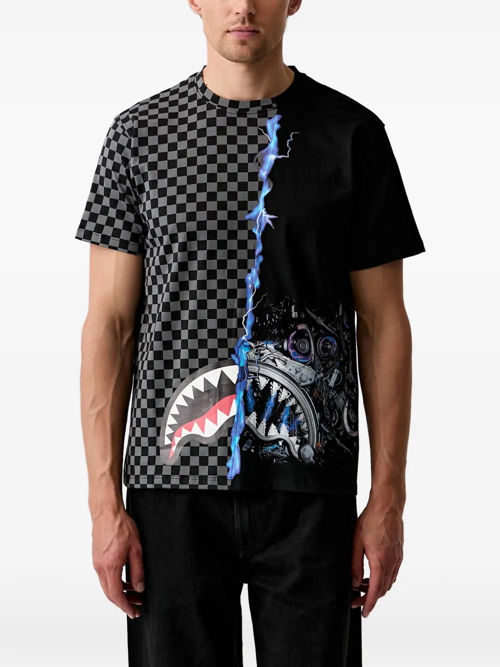 Sprayground 체크 프린트 샤크 마우스 티셔츠 | 블랙 | Image 1