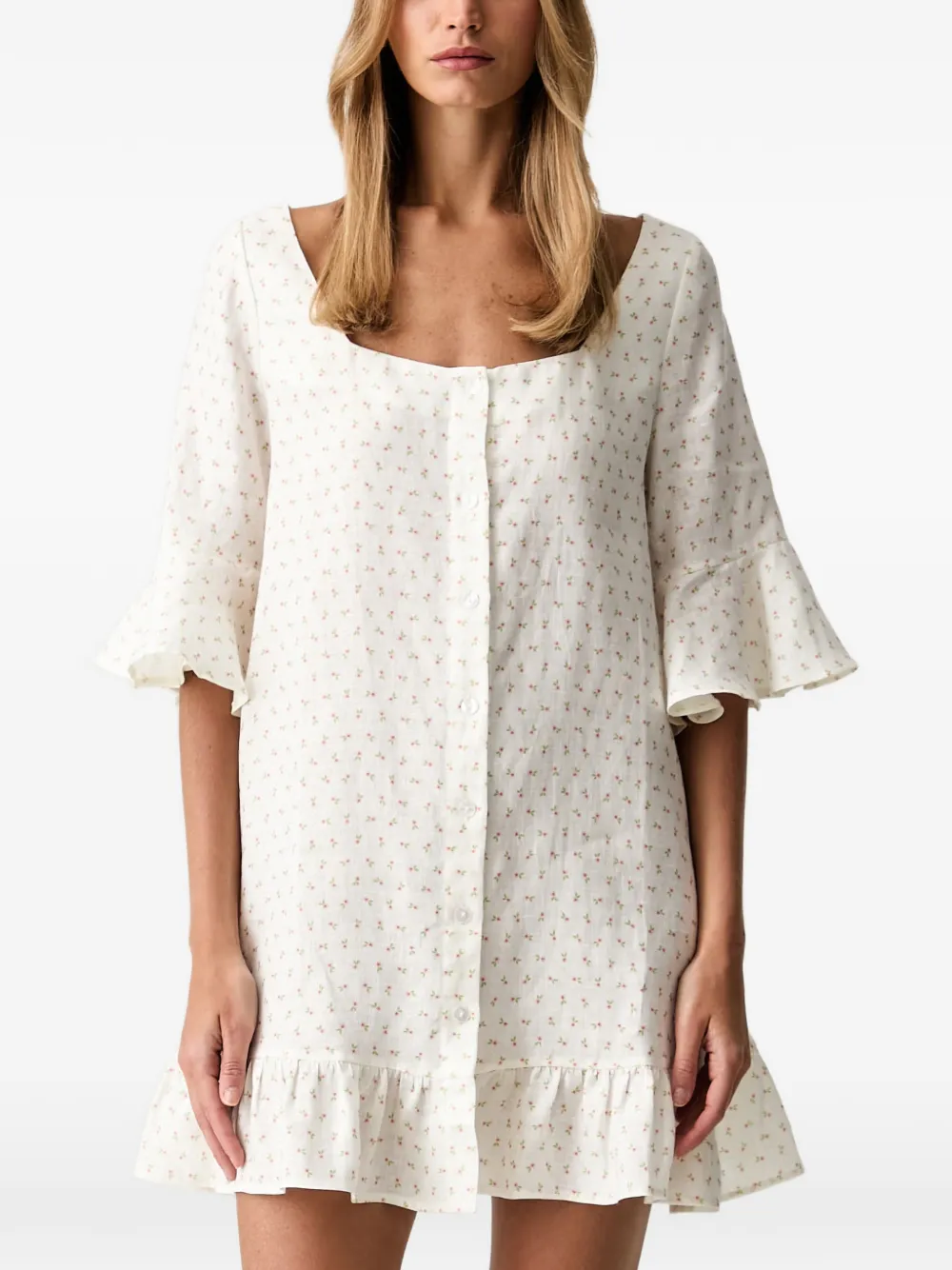 Sleeper Gerüschtes Minikleid mit Blumenprint - Weiß