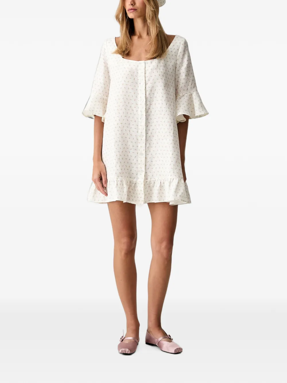 Sleeper Mini-jurk met bloemenprint en ruches Wit