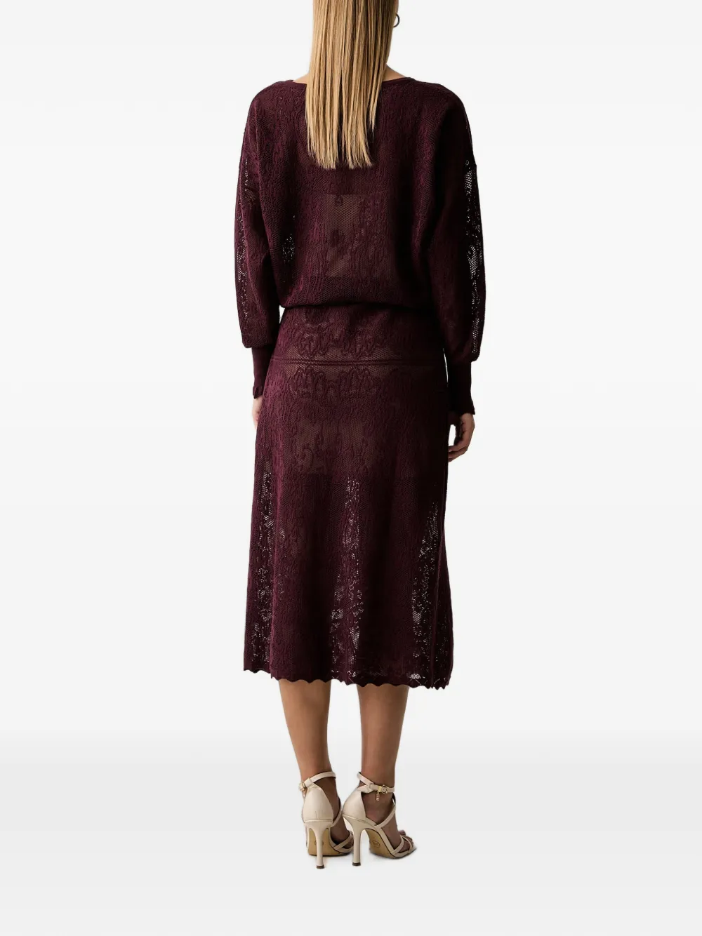 TWINSET Midi-jurk met kantbreisel en trekkoord Paars
