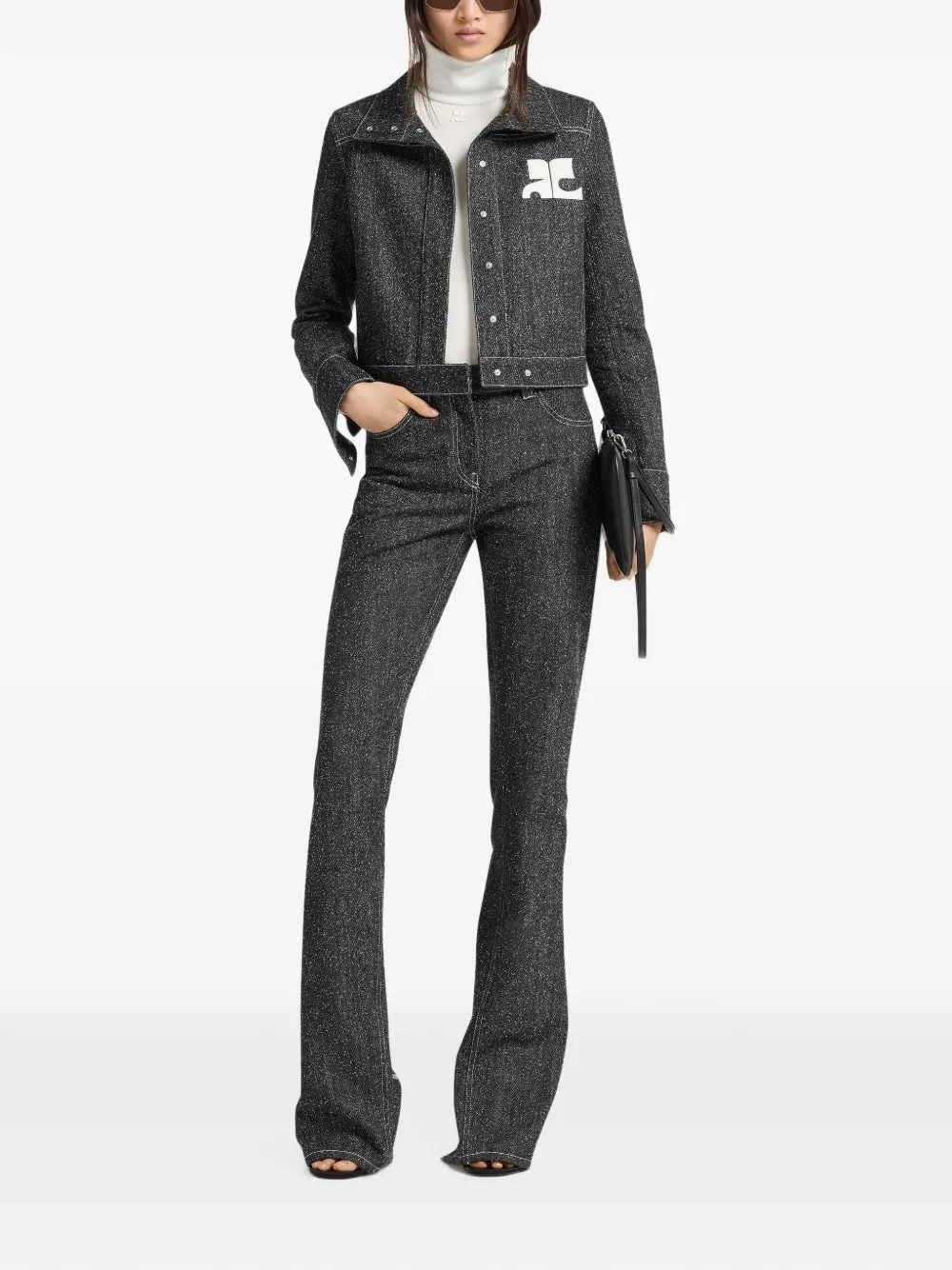 Courrèges Spijkerjack met logopatch Zwart