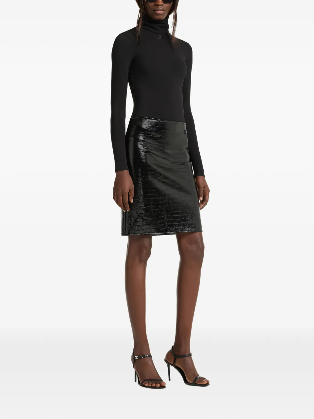 Courrèges Vinyl mini-rok met krokodillen-reliëf Zwart