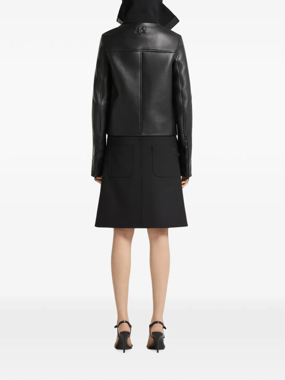 Courrèges Leren jack met hoge kraag Zwart