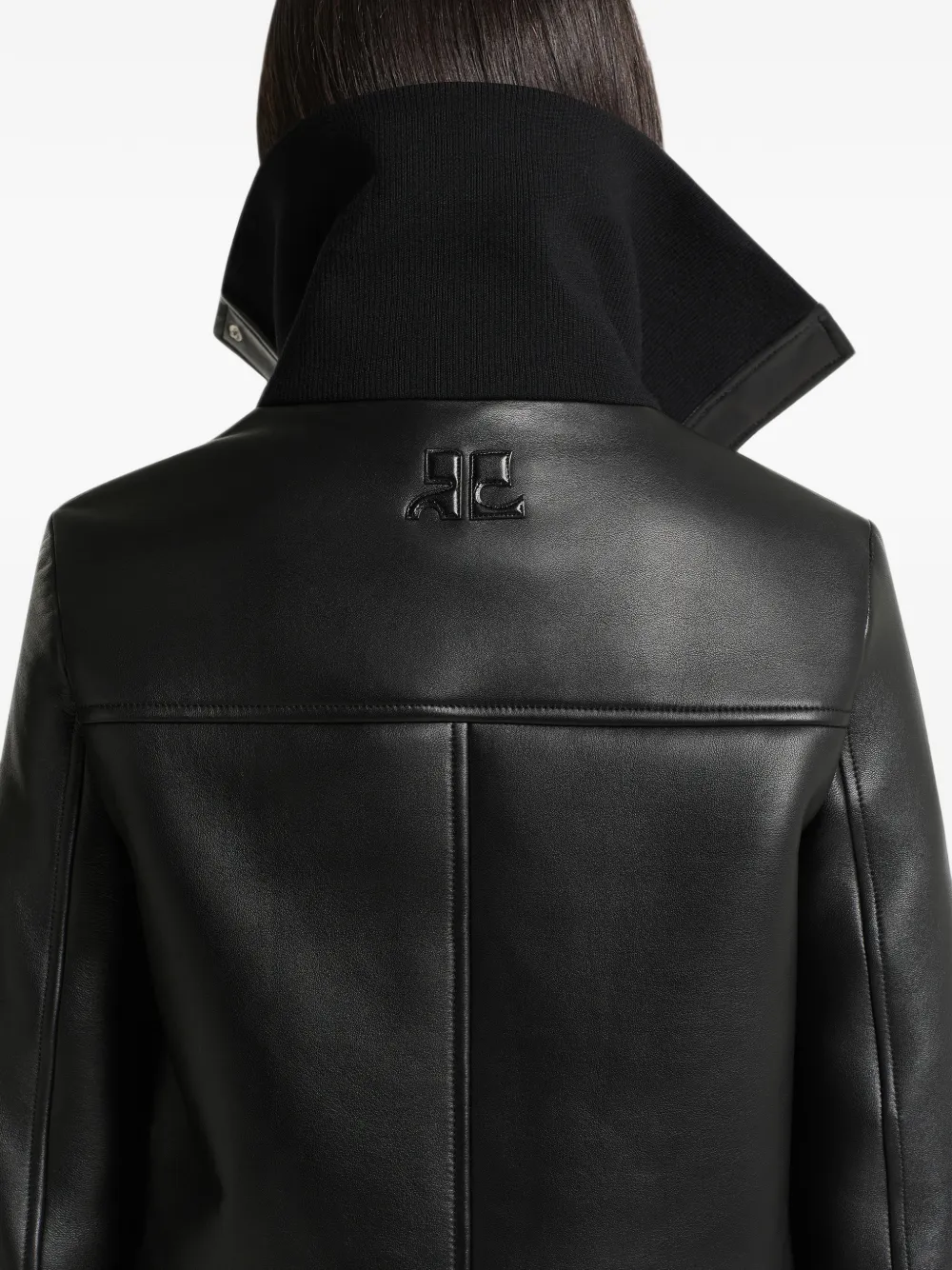 Courrèges Leren jack met hoge kraag Zwart