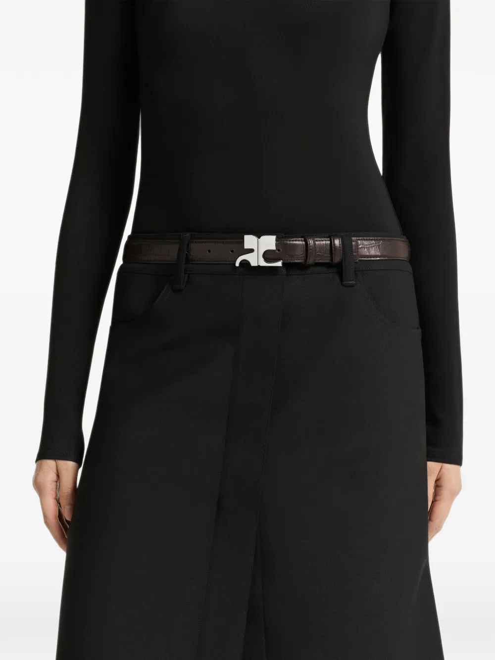 Courrèges Leren riem met krokodillen-reliëf Bruin