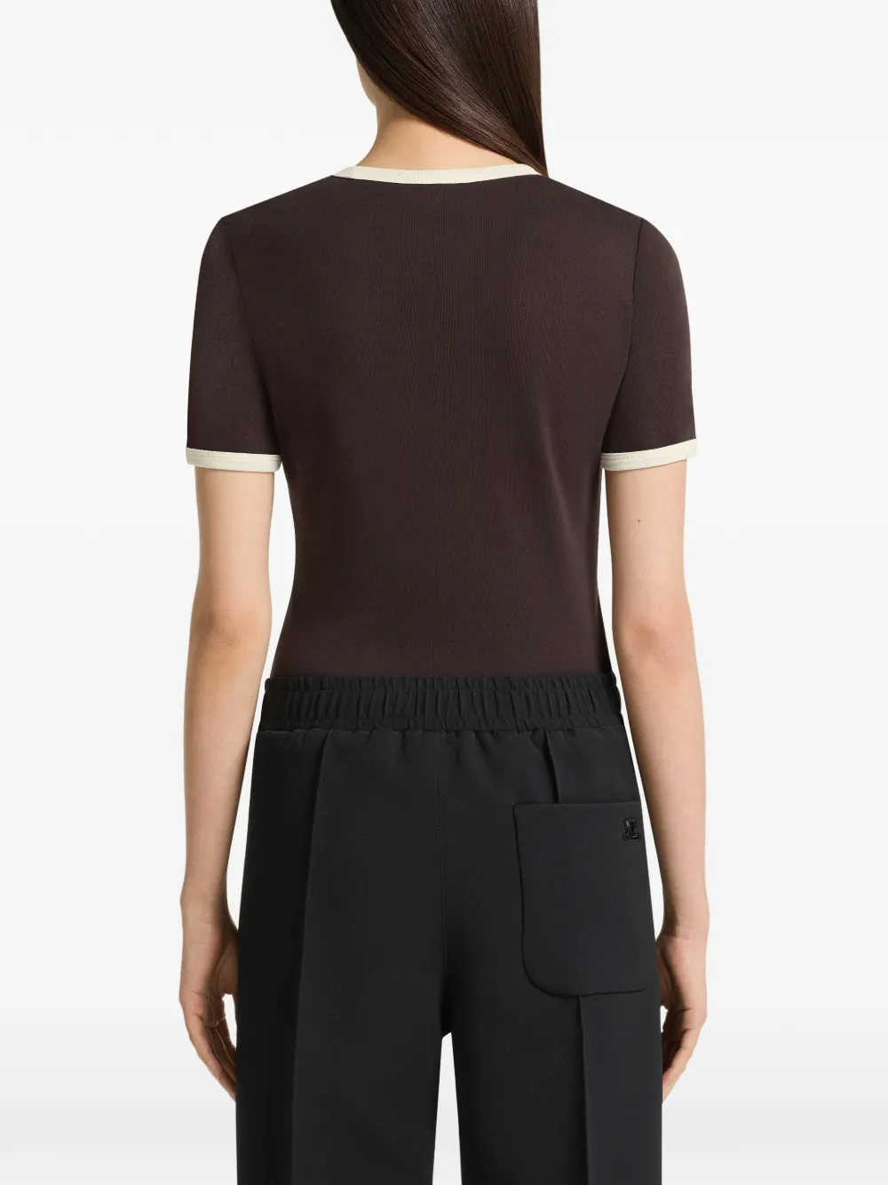 Courrèges T-shirt met geborduurd logo en contrasterende afwerking Bruin