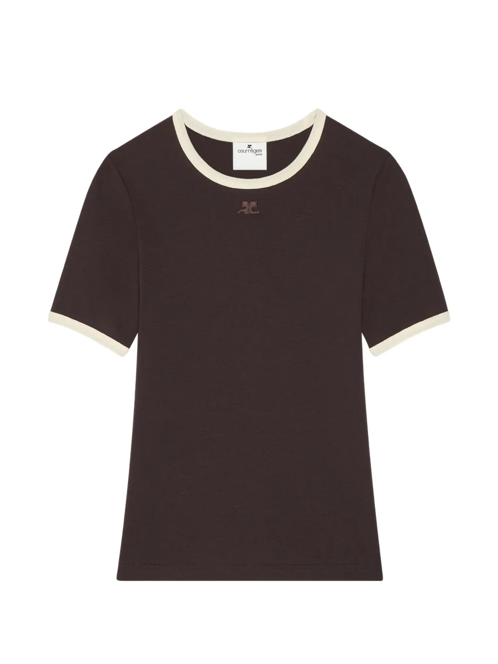 Courrèges contrast-trim logo-embroidered T-shirt - Marrone