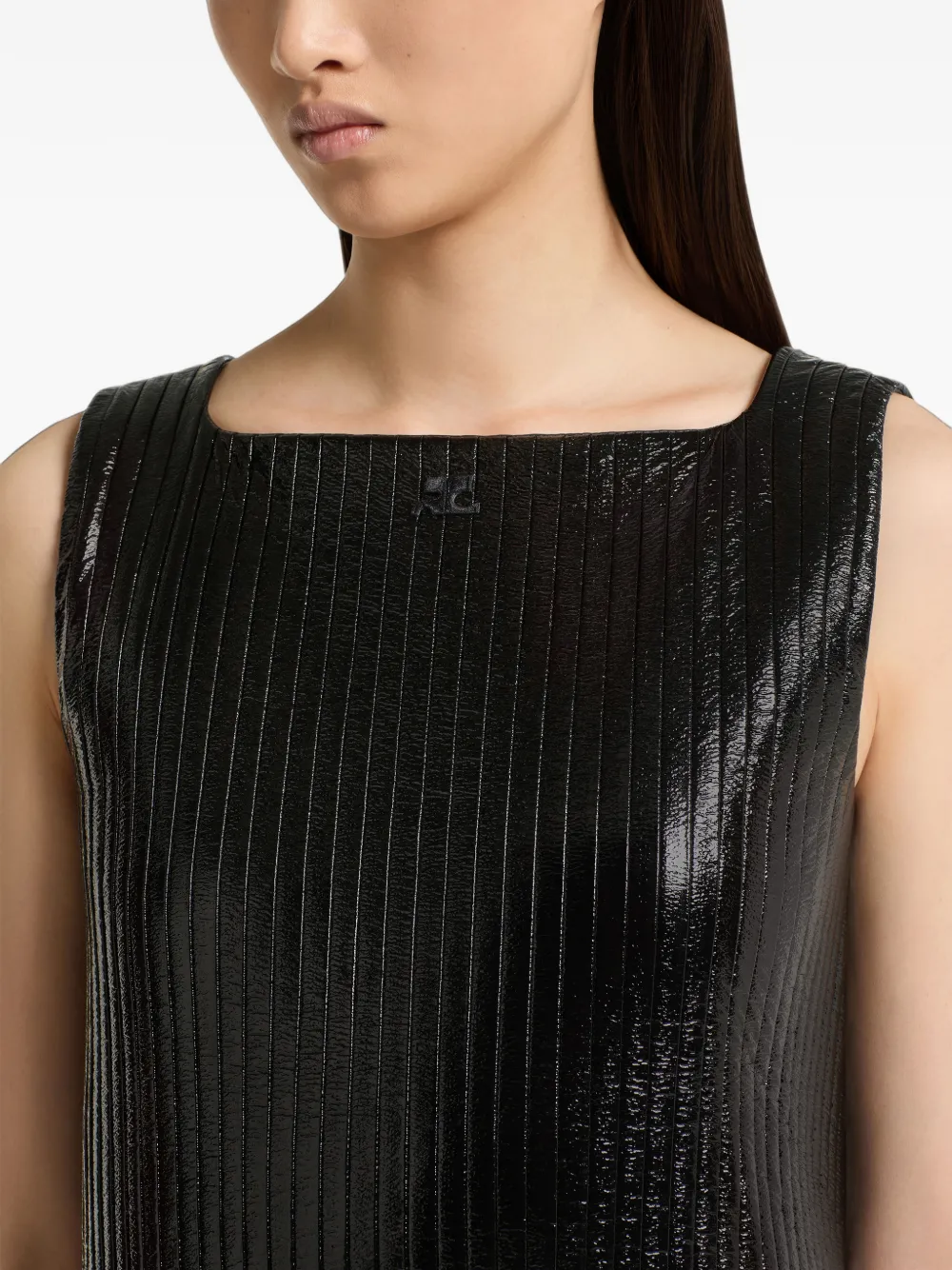 Courrèges Geplooide vinyl mini-jurk Zwart