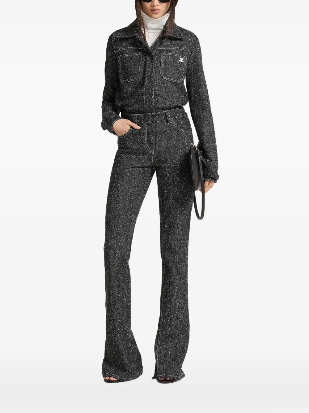 Courrèges denim tweed shirt jacket - Nero