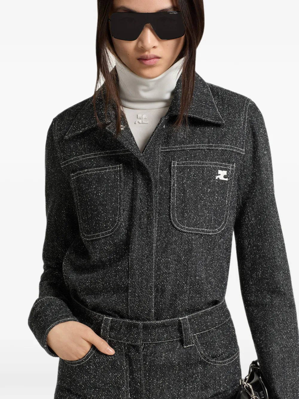 Courrèges Denim tweed shirtjack Zwart