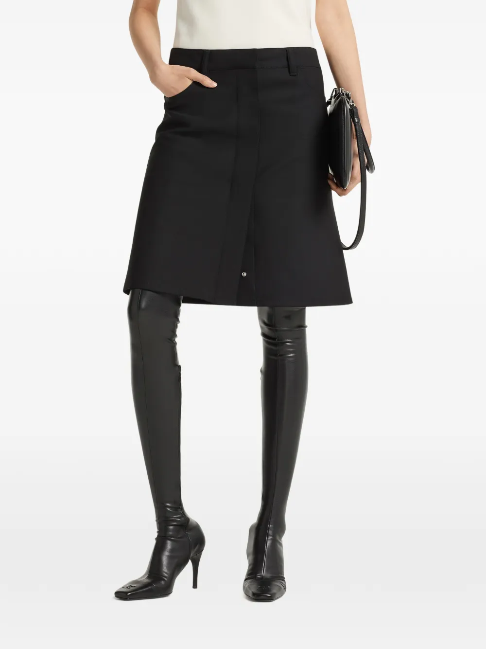 Courrèges Stretch-twill mini-rok met drukknoop Zwart