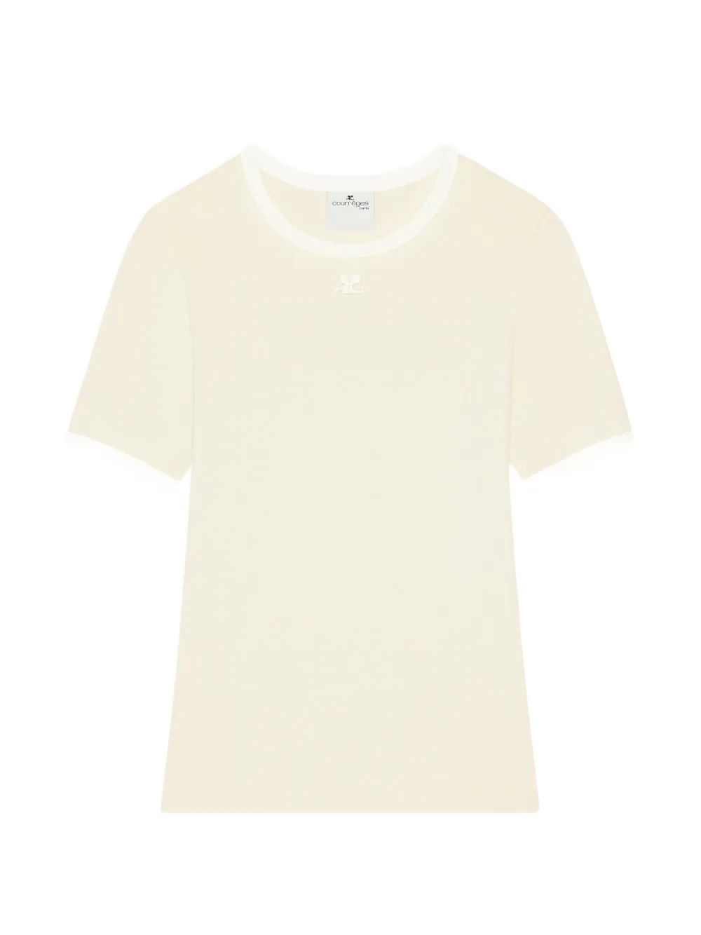 Courrèges logo-embroidered contrast-trim T-shirt - Toni neutri