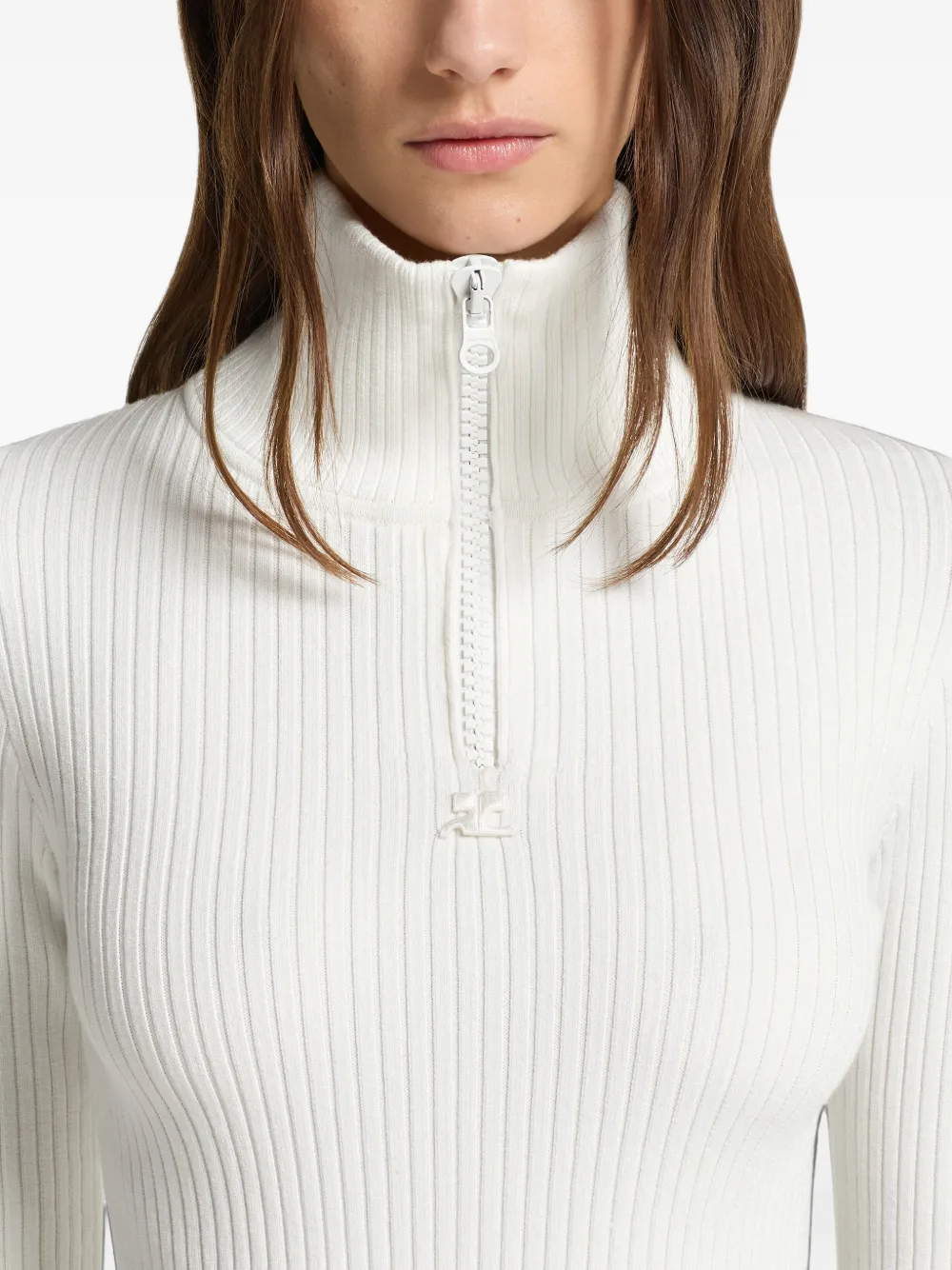 Courrèges rib-knit zipped sweater Wit