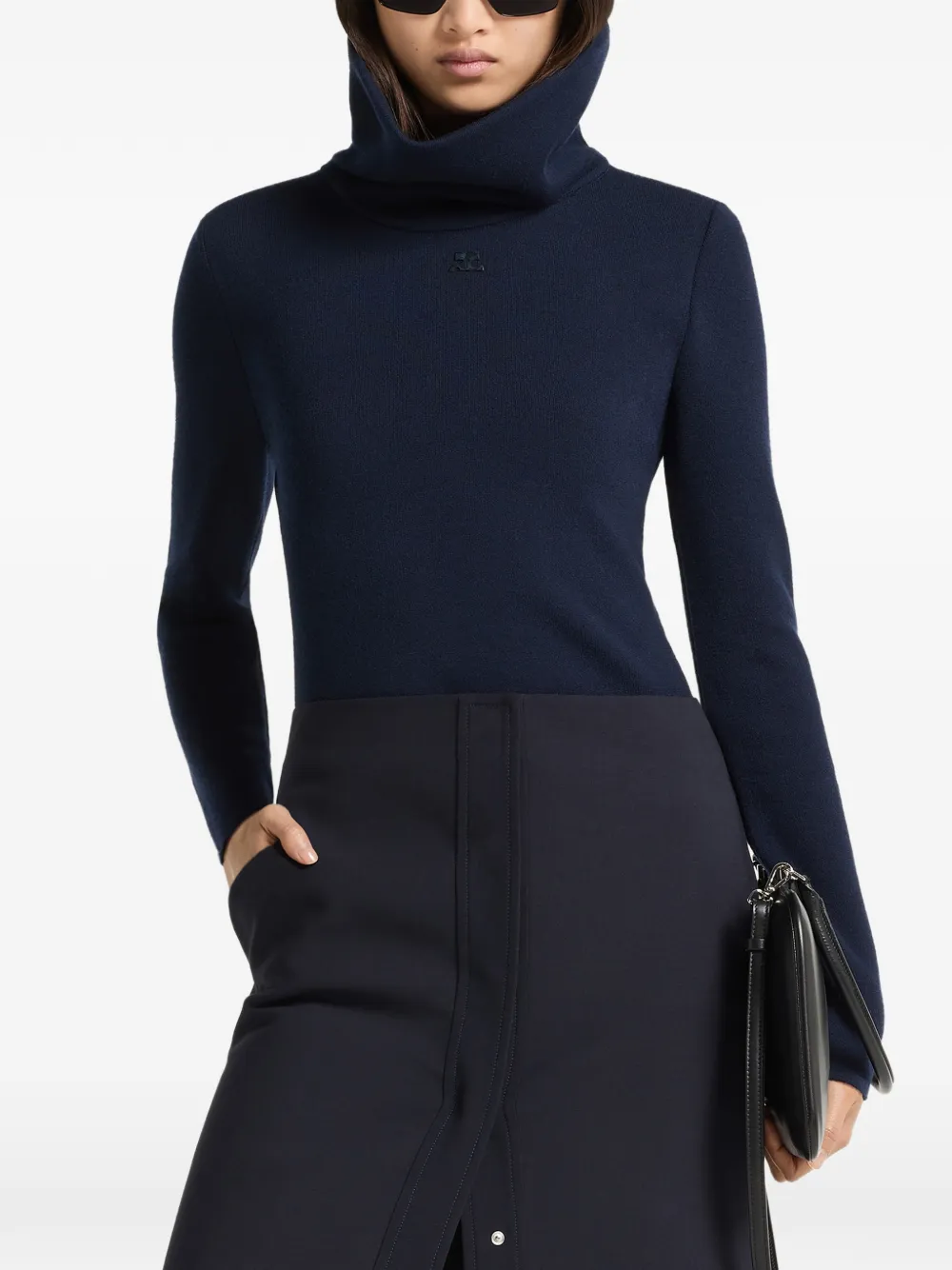 Courrèges logo-patch high-neck sweater - Blu