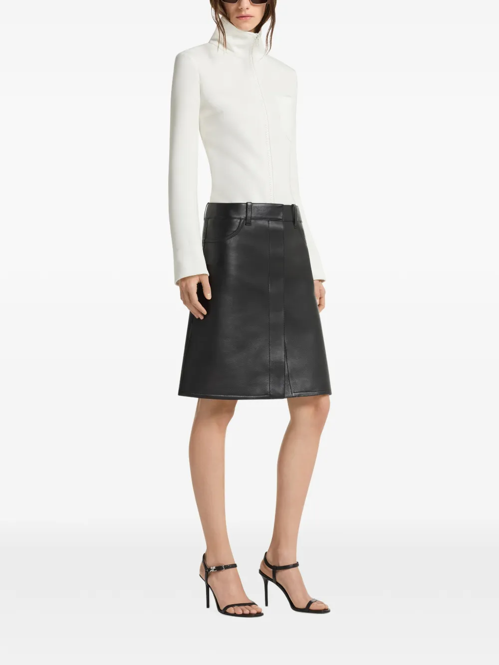Courrèges Leren mini-rok met drukknoop Zwart