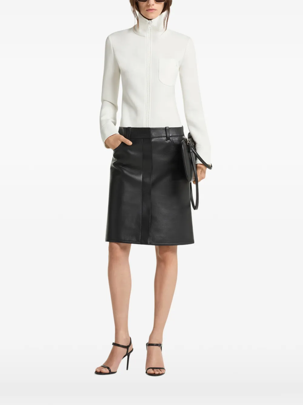 Courrèges Leren mini-rok met drukknoop Zwart