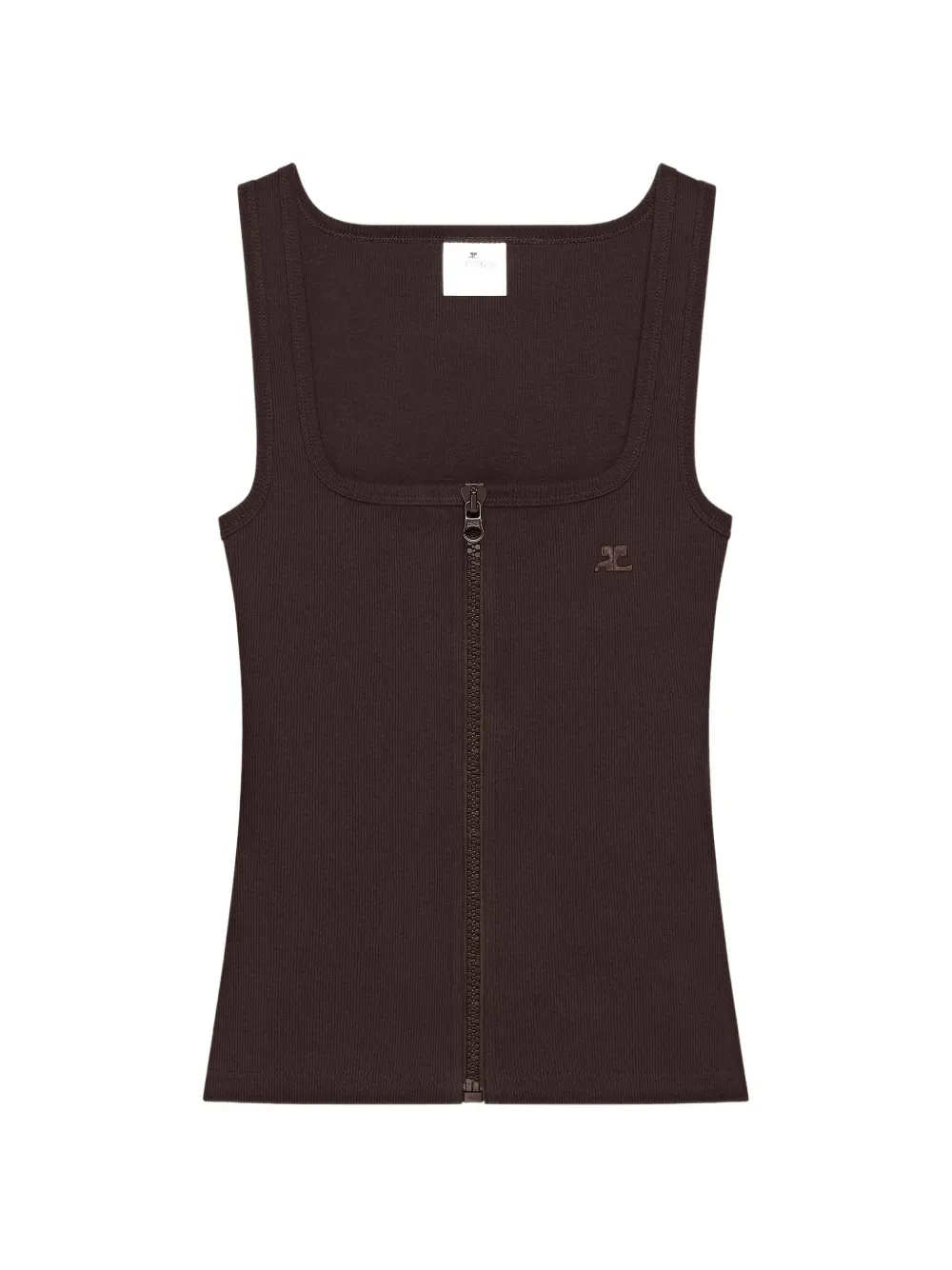 Courrèges 90's ribbed-knit zip-up tank top - Marrone