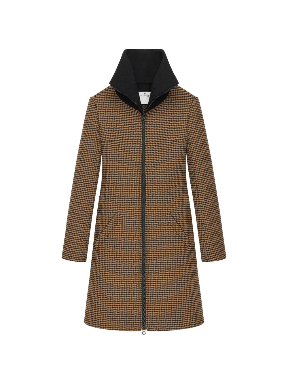 Courrèges houndstooth-pattern high-collar coat - Marrone
