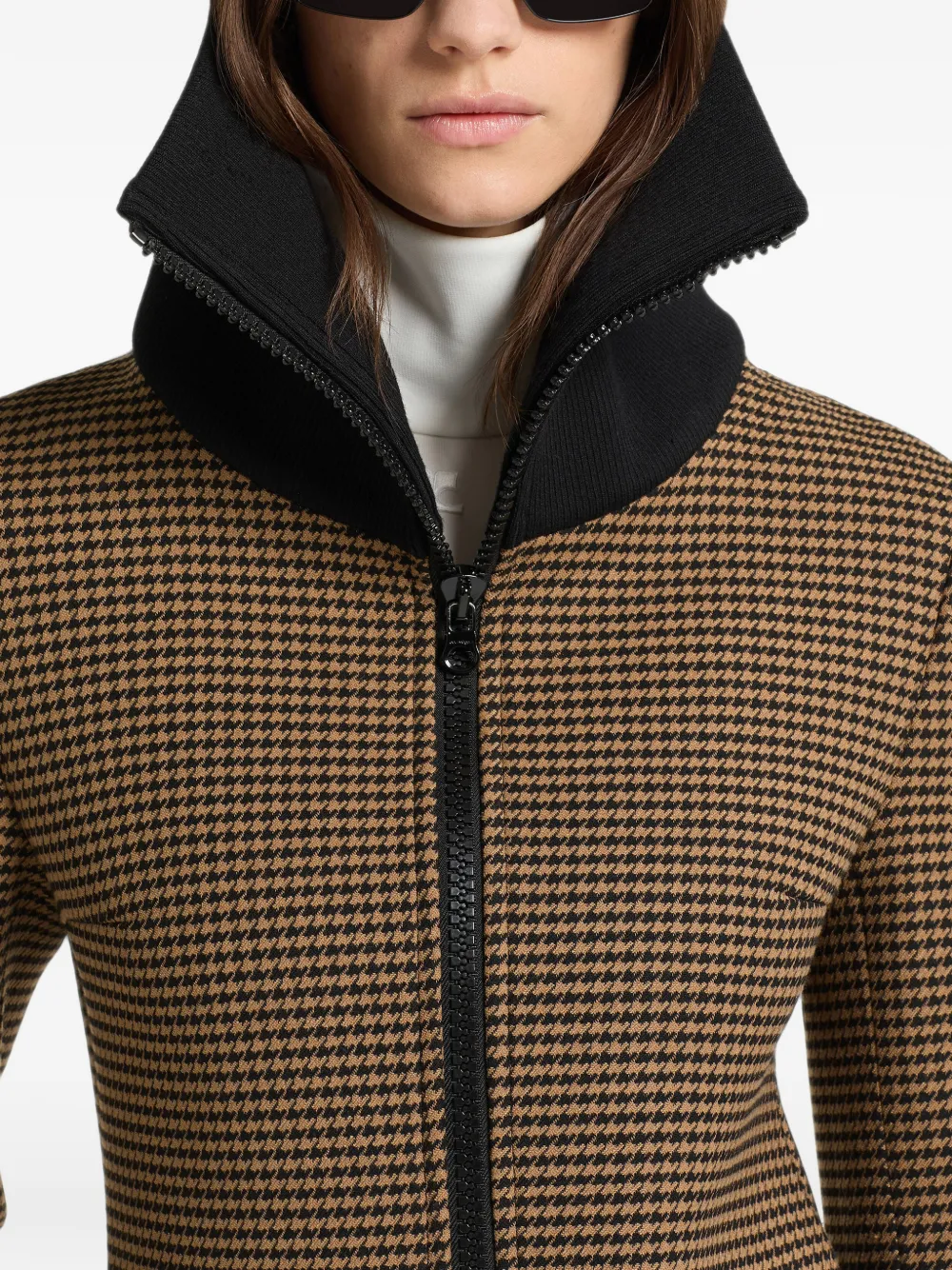 Courrèges Jas met pied-de-poule print en hoge kraag Bruin