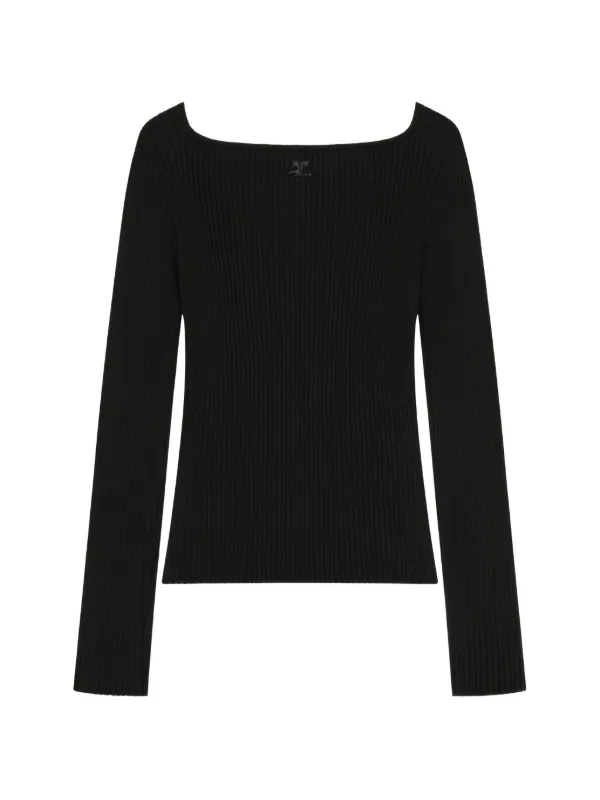 Courrèges Ribbed-knit Square-neck Sweater in Black