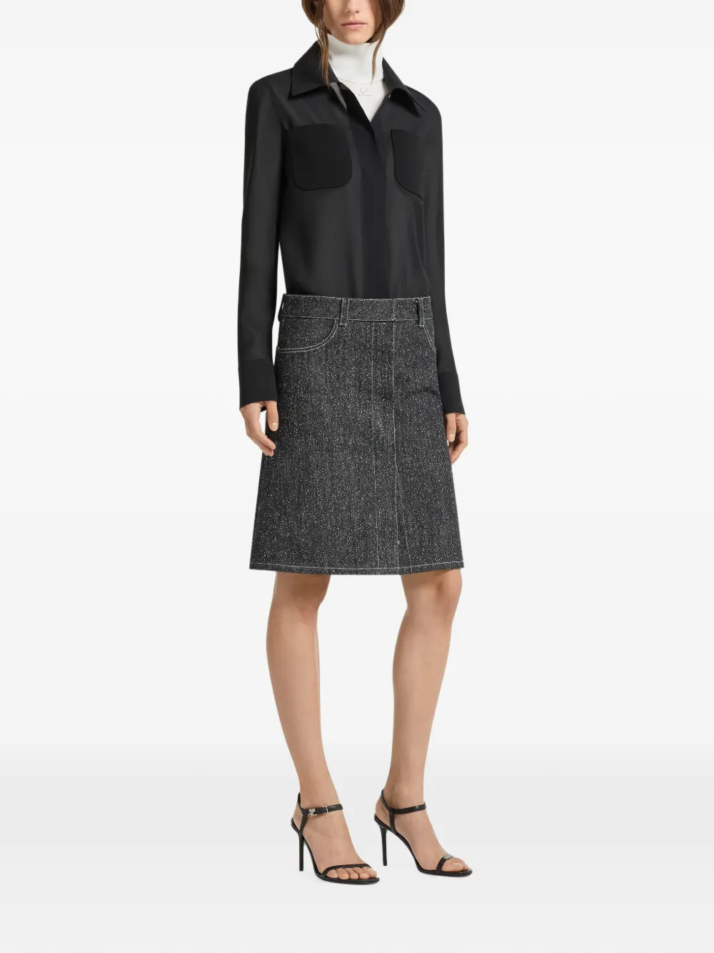 Courrèges Denim midi-rok met geméleerd-effect Zwart