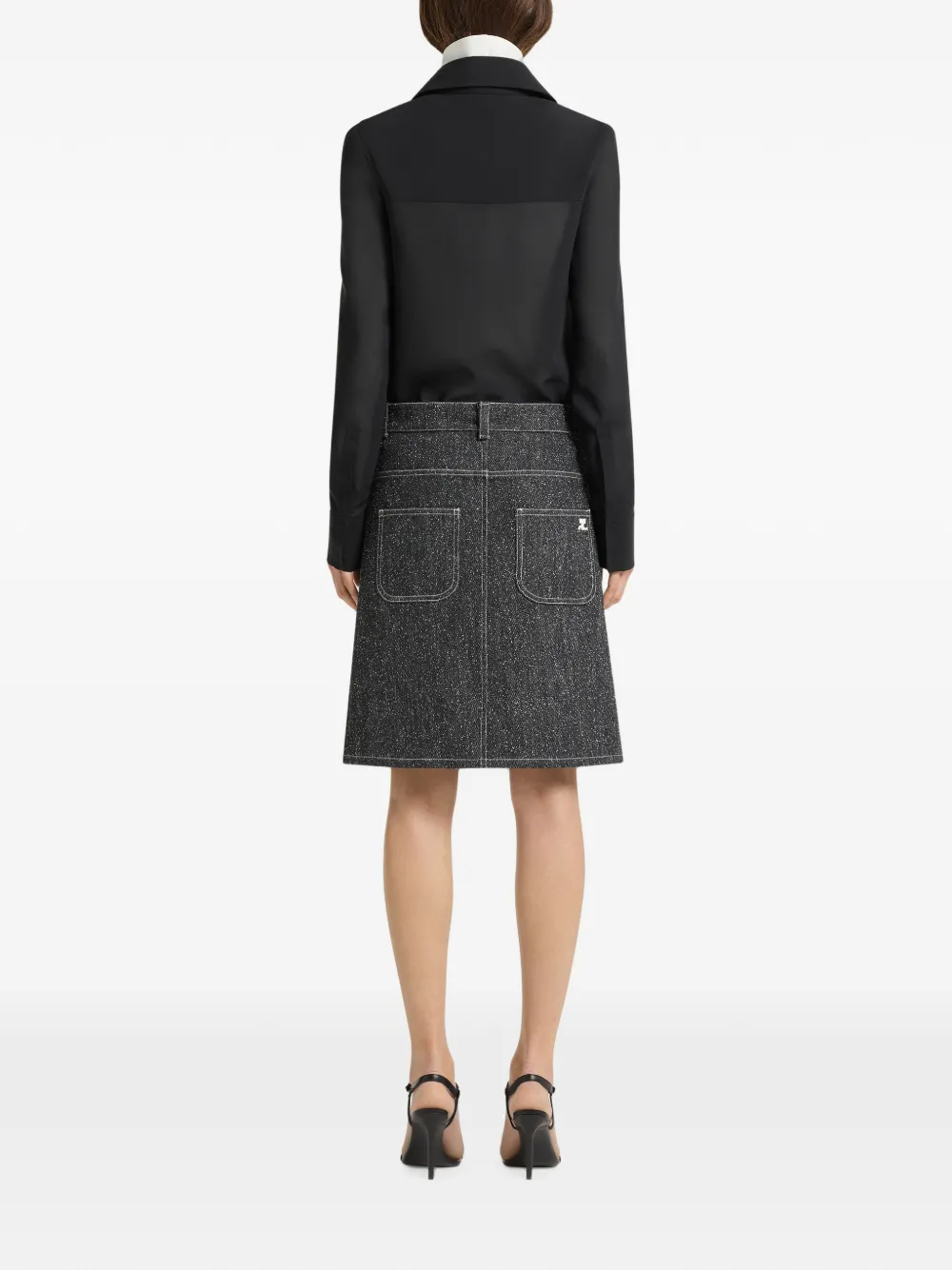 Courrèges Denim midi-rok met geméleerd-effect Zwart