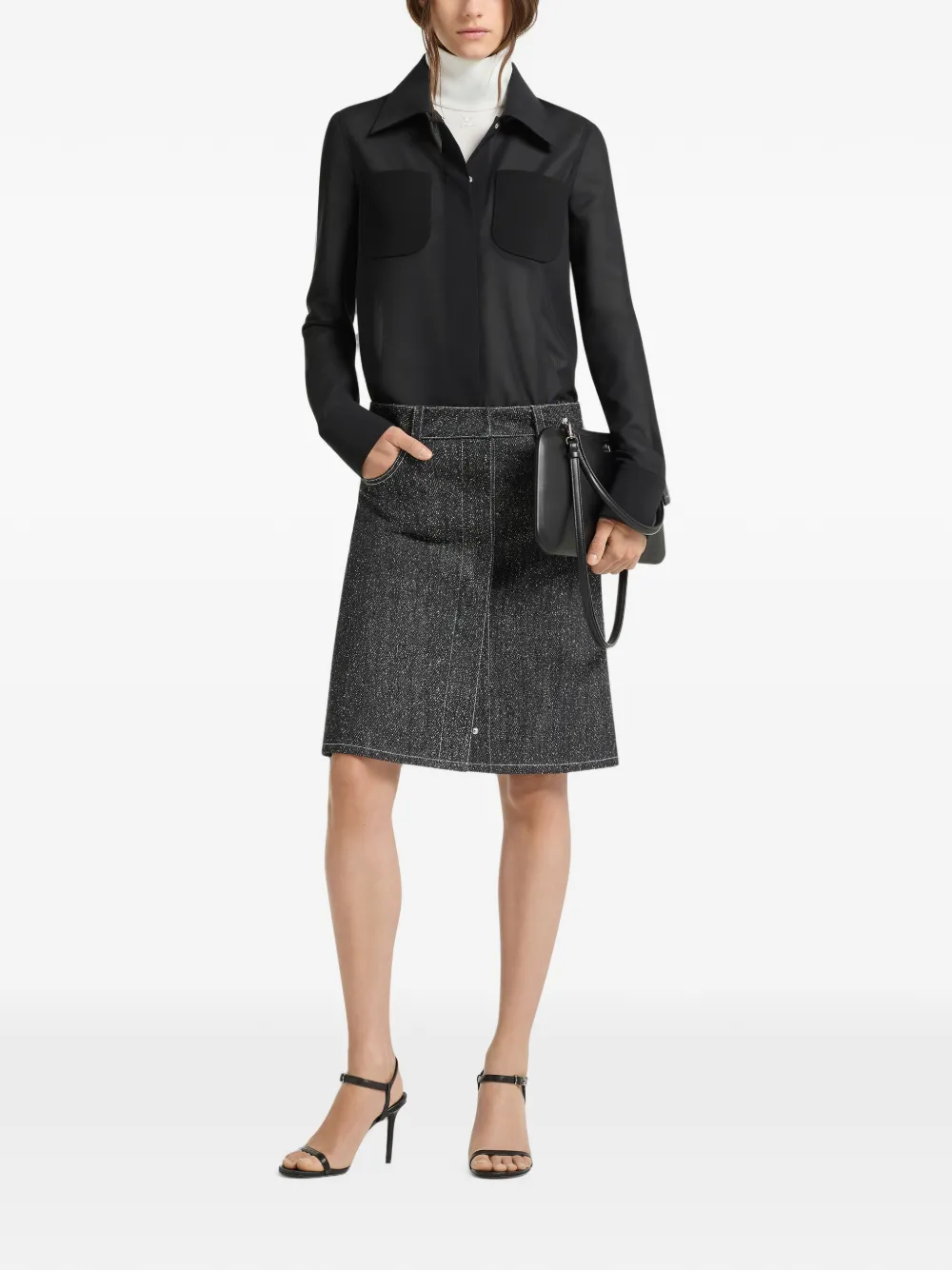 Courrèges Denim midi-rok met geméleerd-effect Zwart