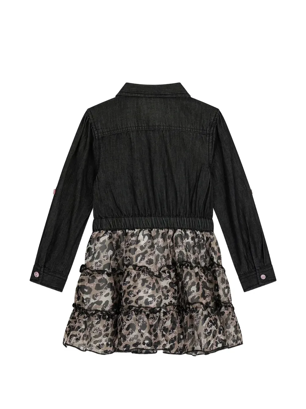 guess kids tiered leopard-print mini dress Zwart