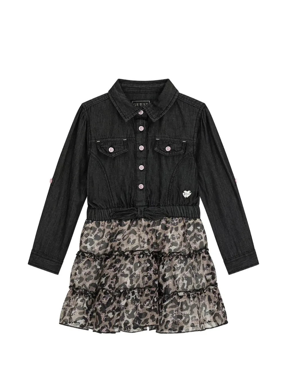 Guess kids tiered leopard-print mini dress Zwart