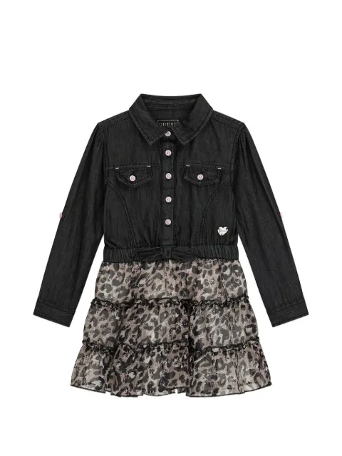 guess kids vestido corto a capas con estampado de leopardo