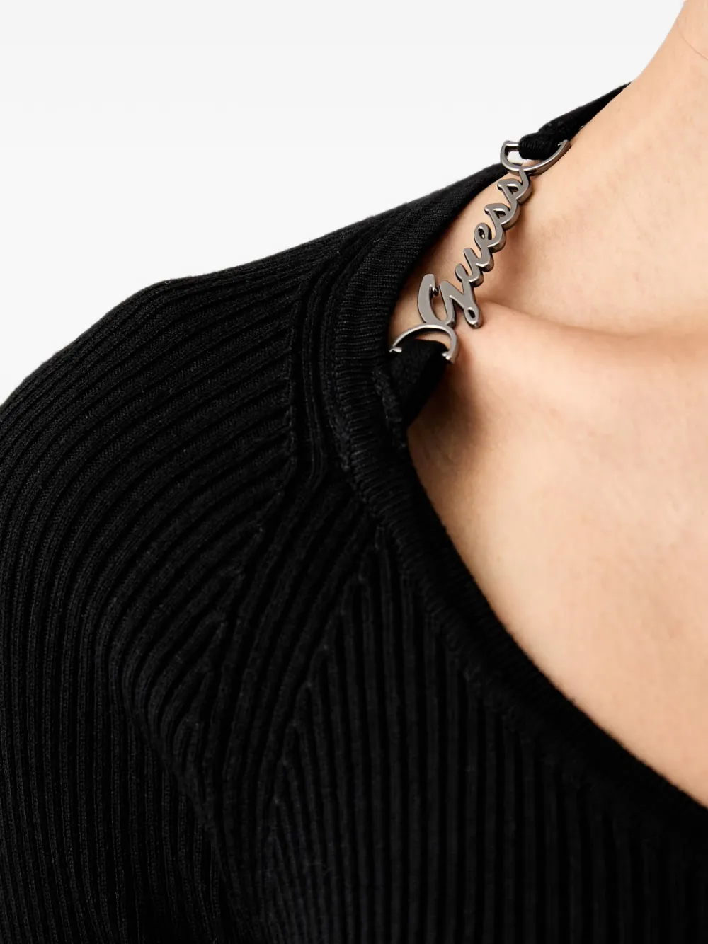 GUESS USA Ribgebreide trui met logobelettering Zwart