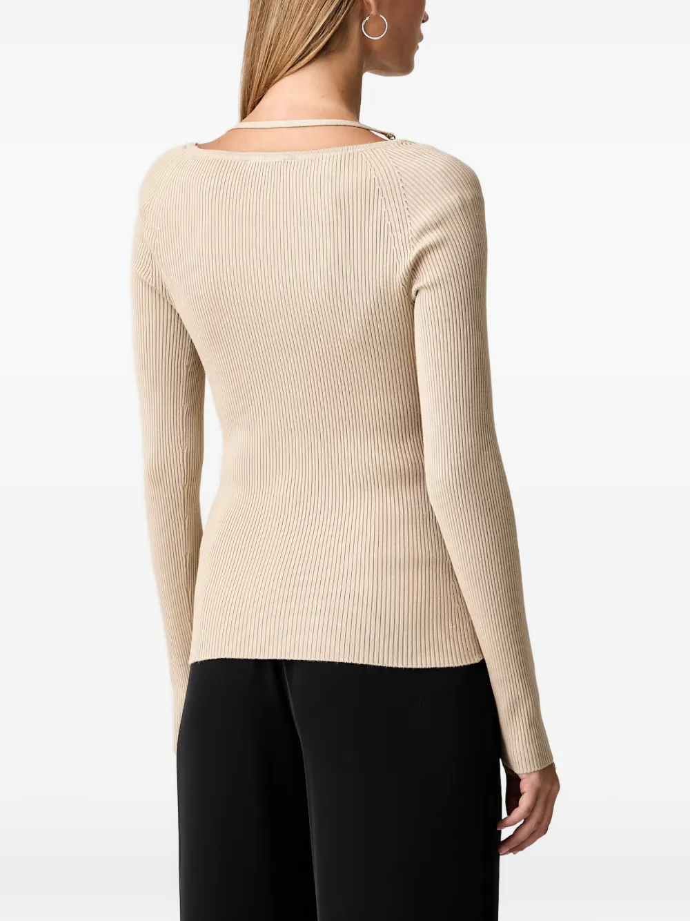 GUESS USA Ribgebreide trui met logoplakkaat Beige