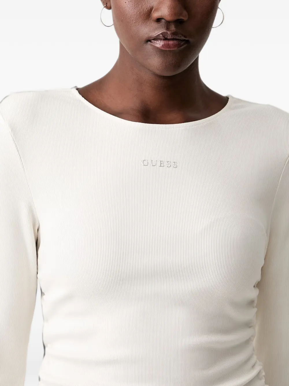 GUESS USA Ribgebreid T-shirt met ruches Wit