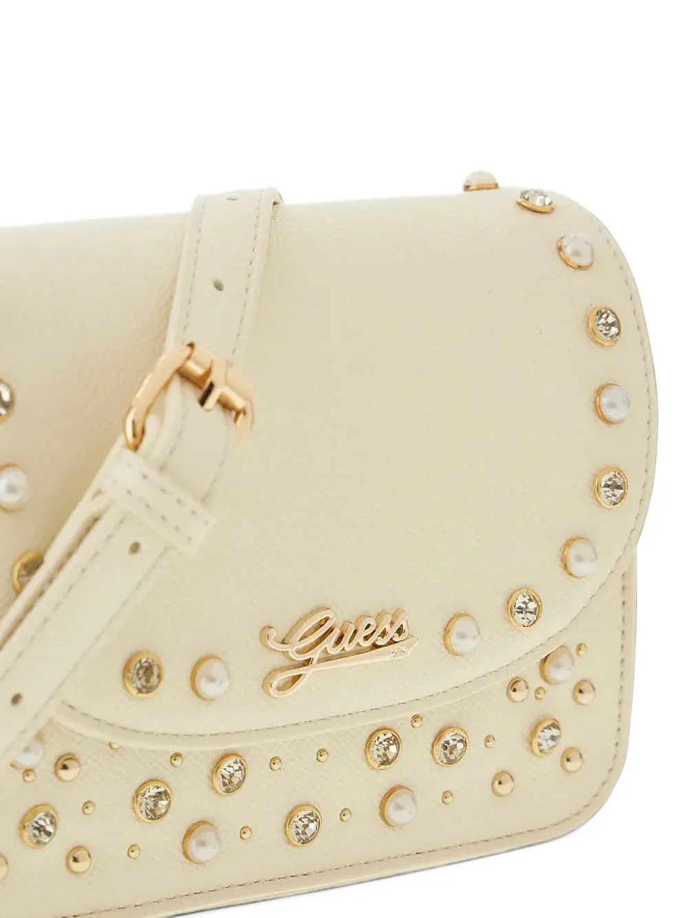 guess kids crystal-embellished faux-pearl shoulder bag Beige