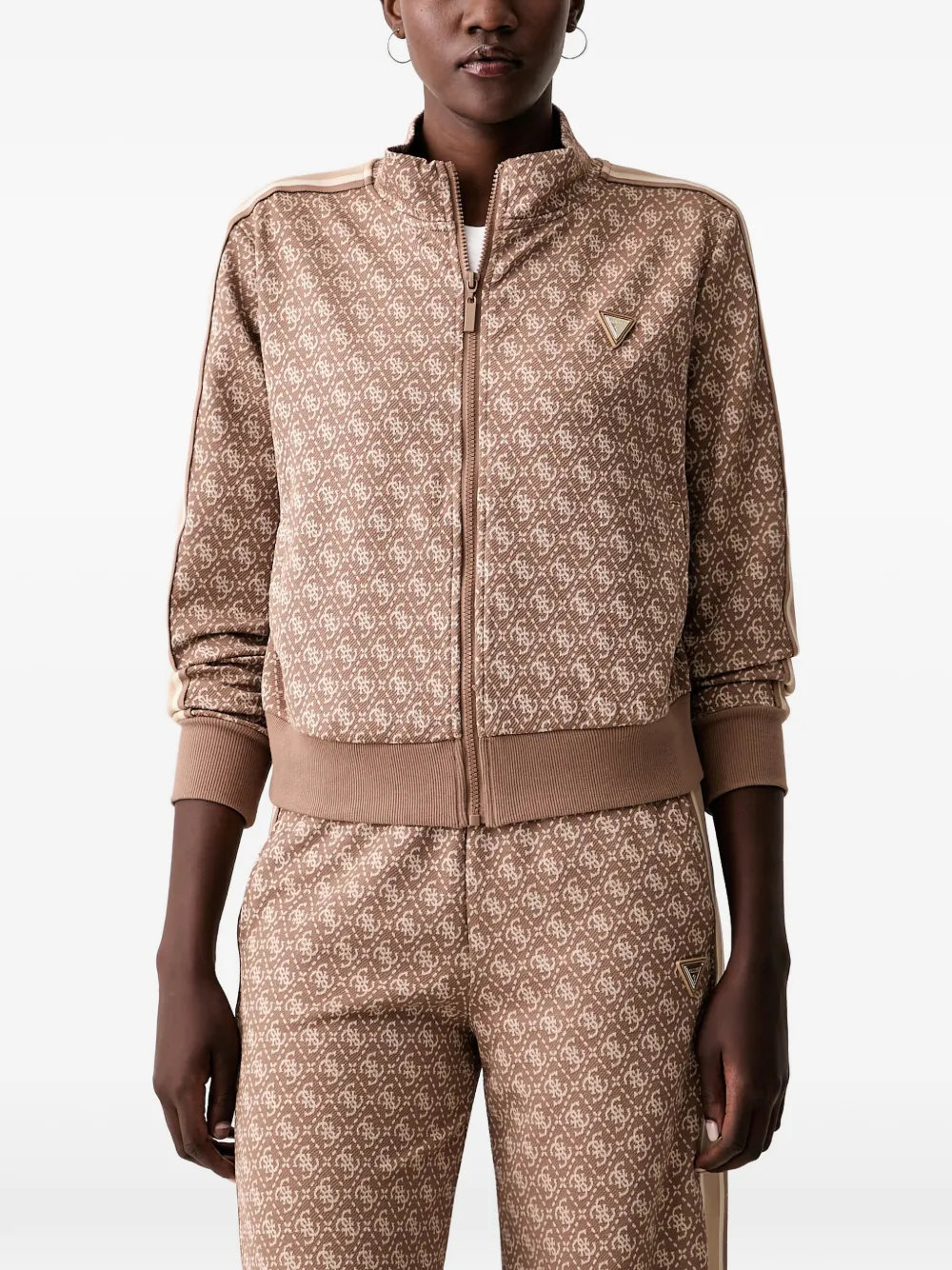 GUESS USA sweat zippé à imprimé monogrammé 4G - Marron
