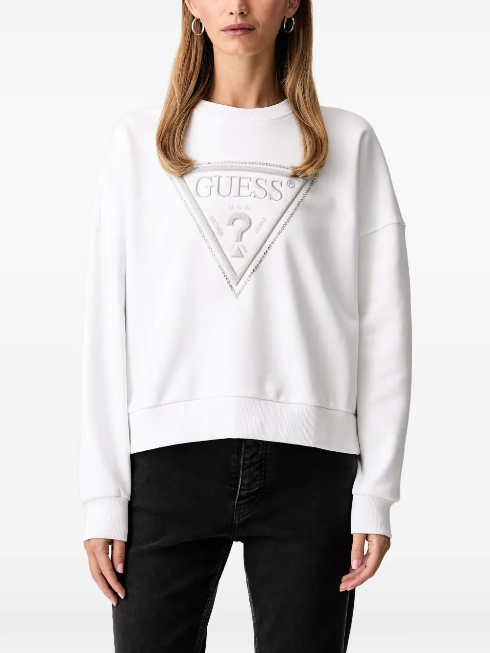 GUESS USA sweat à logo strassé - Blanc