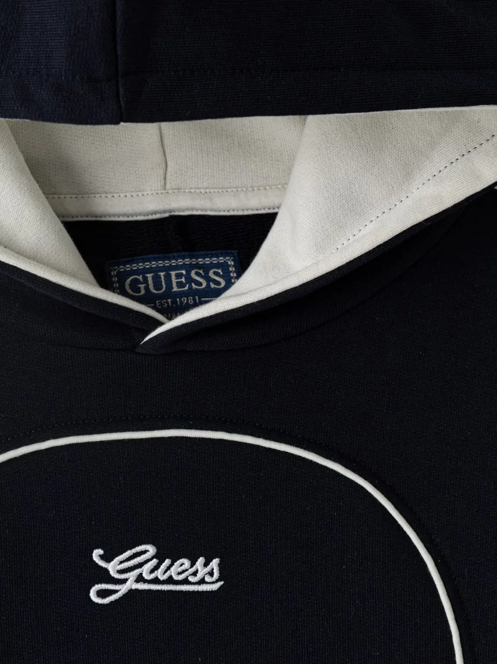 guess kids piping-detail logo-embroidered hoodie Blauw