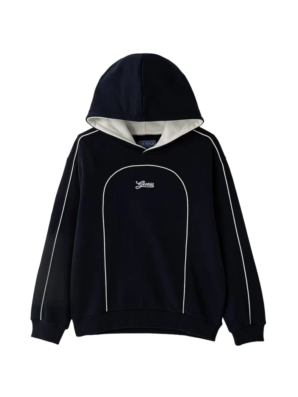 Guess kids piping-detail logo-embroidered hoodie Blauw