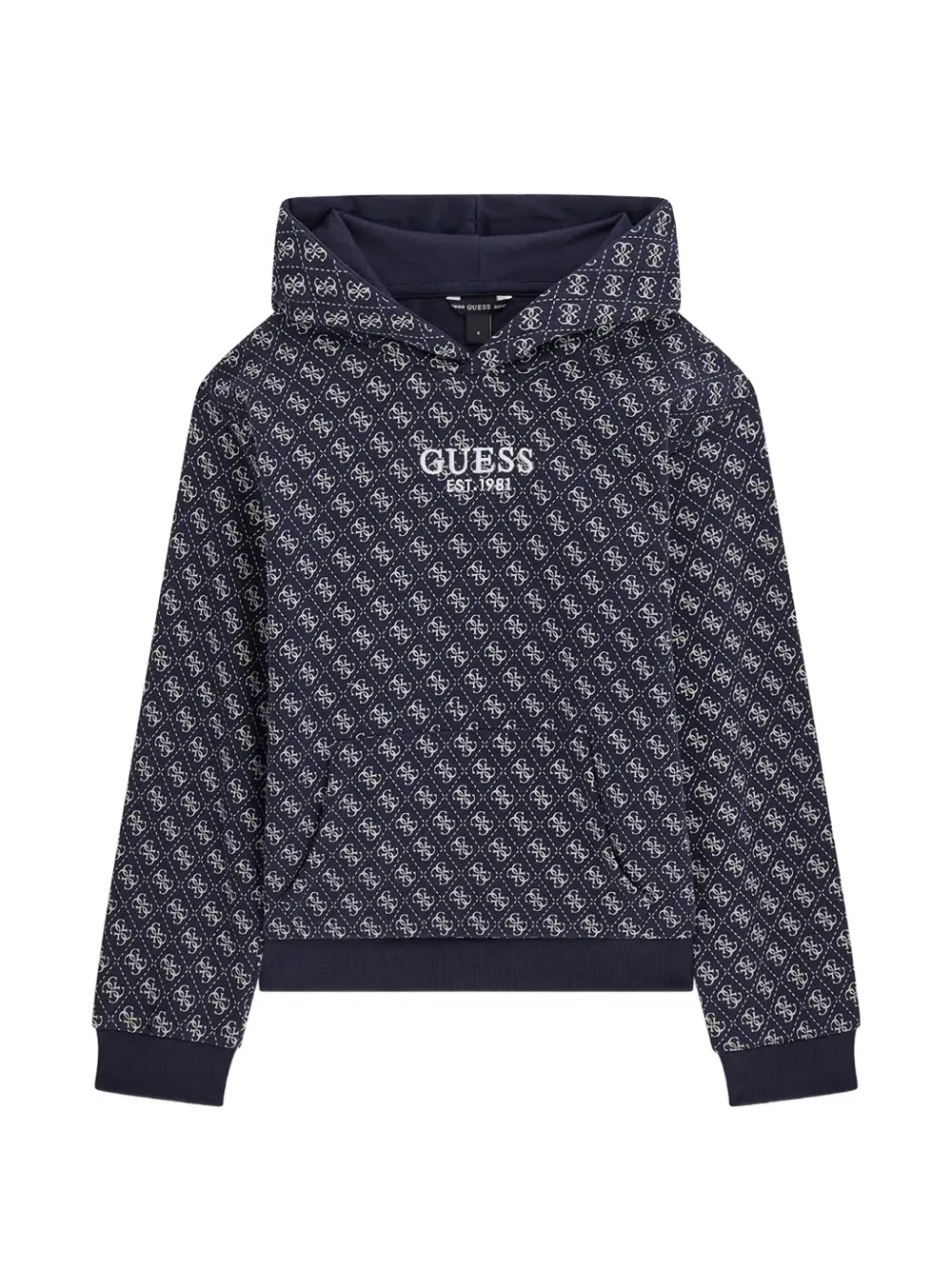 Guess kids monogram-print logo-embroidered hoodie Blauw