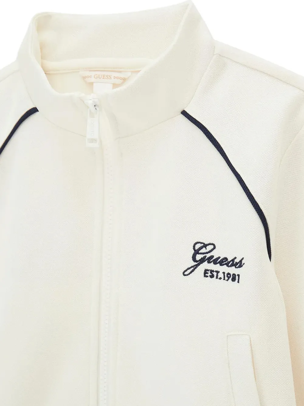 guess kids logo-embroidered zip-up sweater Beige
