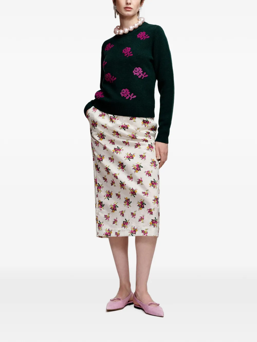 Essentiel Antwerp Trui verfraaid met kralen en bloemen-jacquard Roze