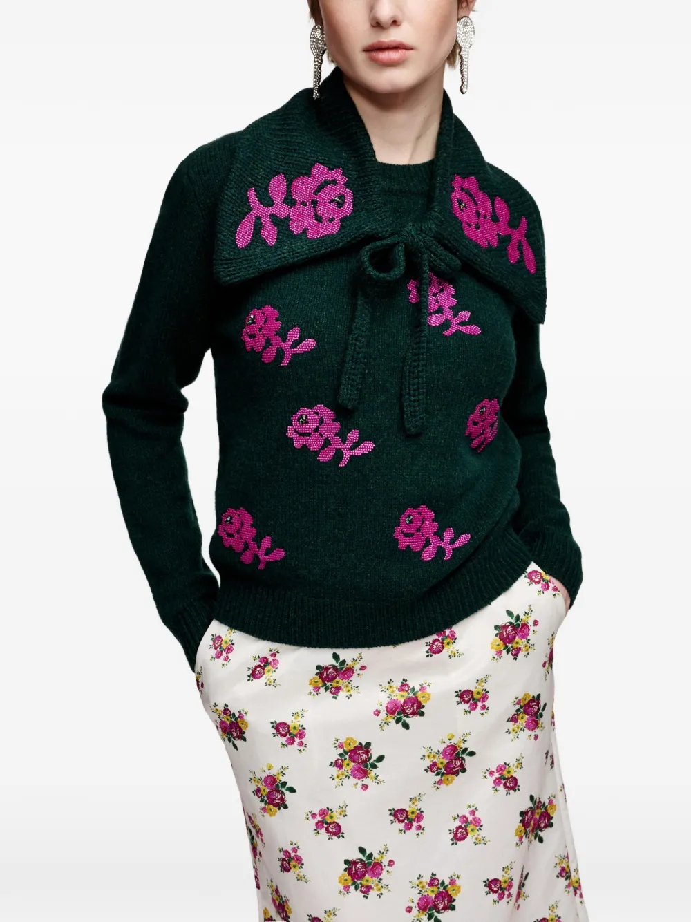 Essentiel Antwerp Trui verfraaid met kralen en bloemen-jacquard Roze