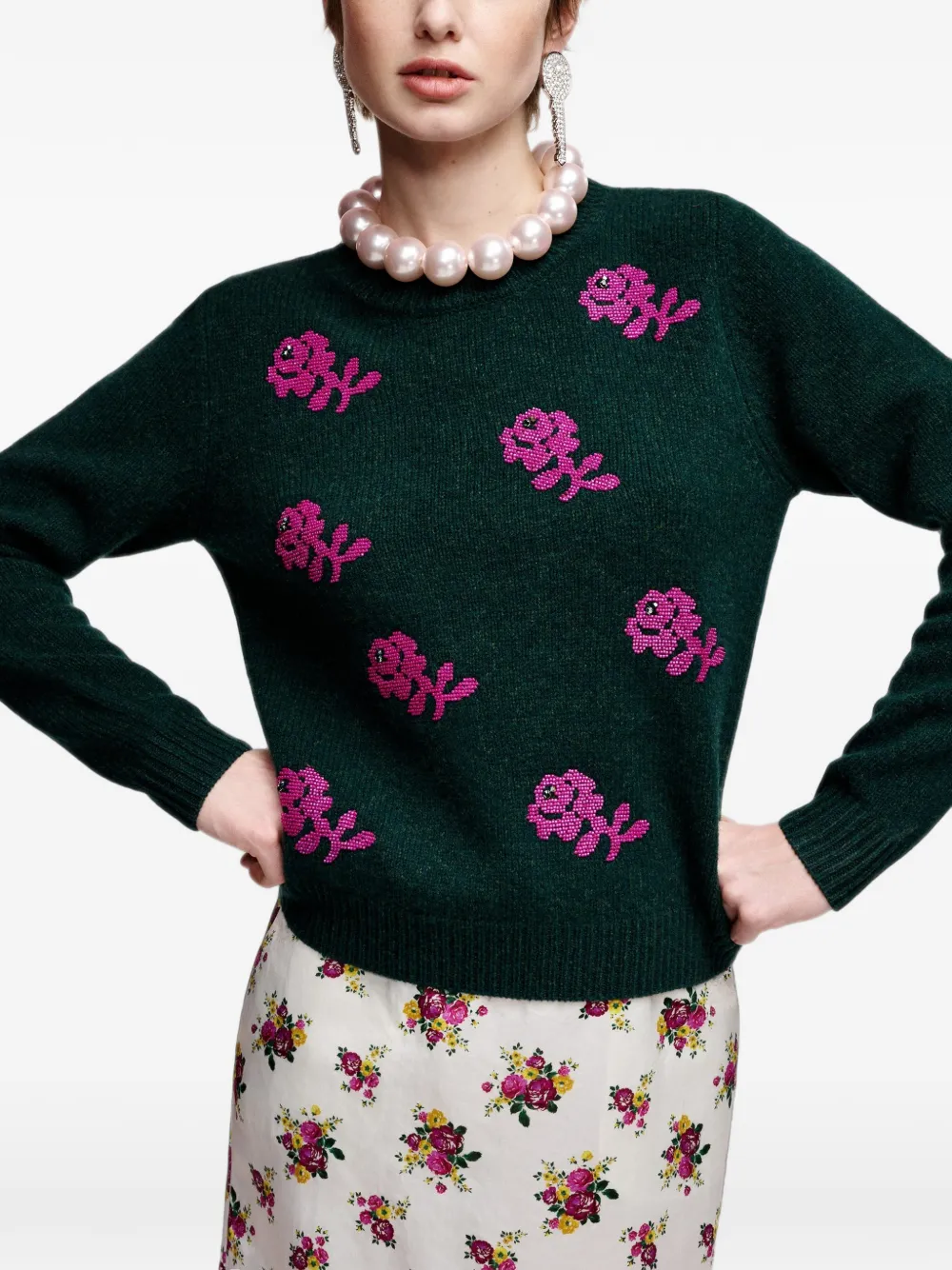 Essentiel Antwerp Trui verfraaid met kralen en bloemen-jacquard Roze