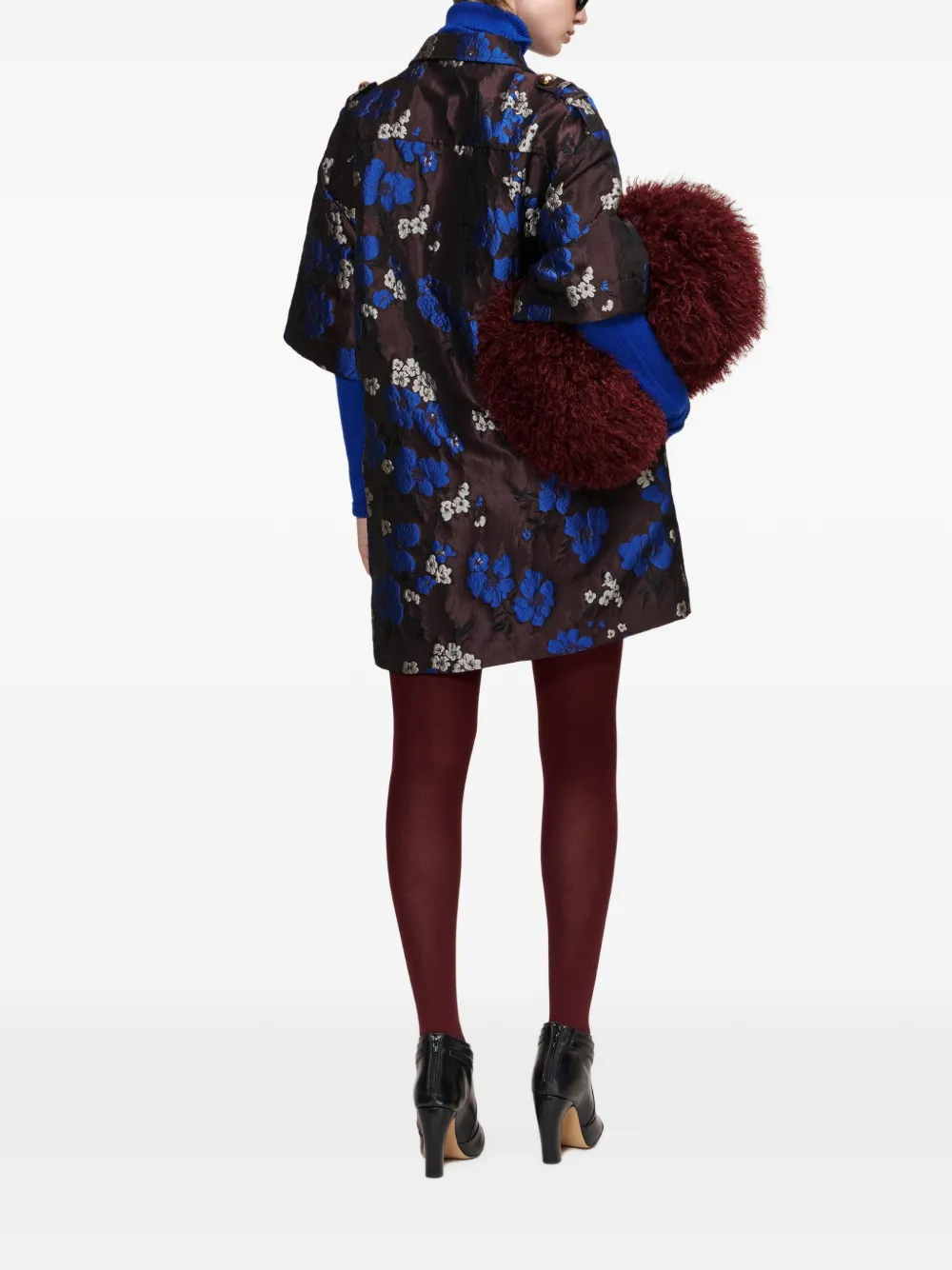 Essentiel Antwerp Shirtjack met bloemen-jacquard en epauletten op de mini-jurk Bruin